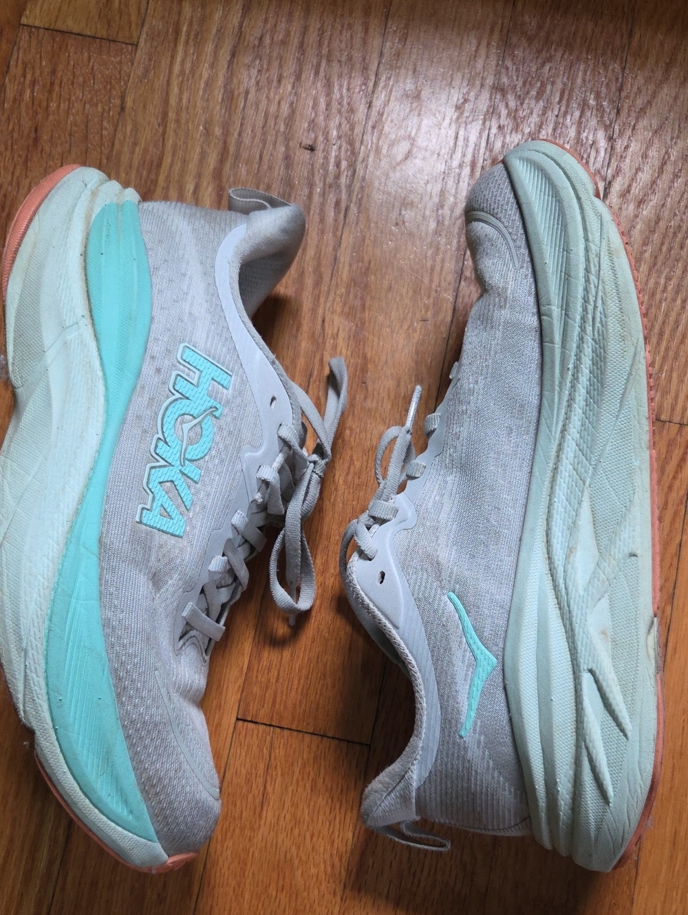 Worn Hoka Skyflow Running Shoes In Cosmic Grey